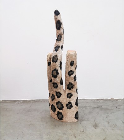 Nicolas Jullien - HALF SNOW LEOPARD ; Acrylic on Limewood - H80 x D25 x W17 cm - 2024