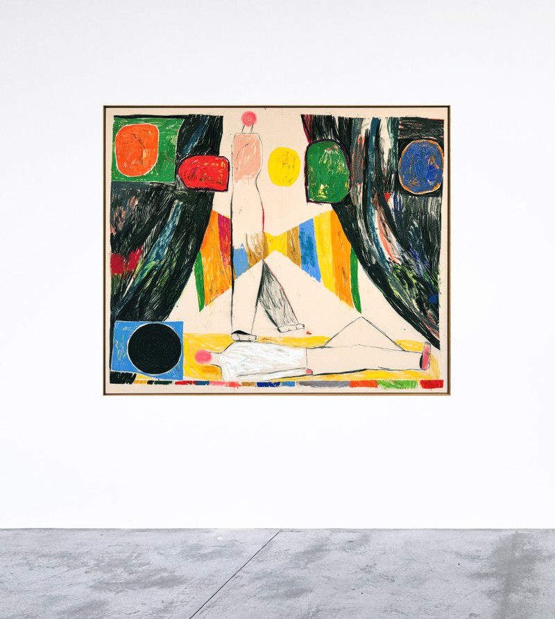 Sune Christiansen - CURTAIN FALL ; Mixed media on raw canvas - 160 x 190 cm - 2025