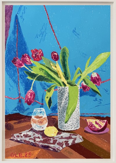 Gwendal Le Bec - TULIPES, GRENADE, CITRON ; Oil pastel on paper - 75 X 115 Cm - 2025