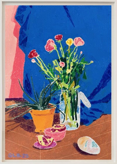 Gwendal Le Bec - RENONCULES, GRENADE, ALOE ; Oil pastel on paper - 75 X 115 Cm - 2025