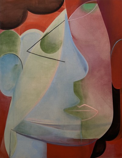Aurélie Gravas - FACES IN RED- Oil & Pigment on canvas - 210 x 160 cm - 2024