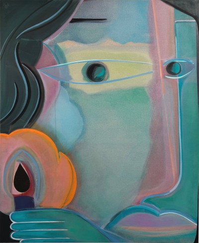 Aurélie Gravas - FACE HOLDING A CANDLE - Oil & Pigment on canvas - 140 x 115 cm - 2024