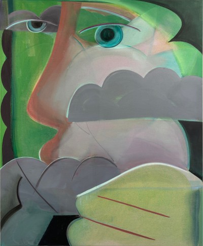 Aurélie Gravas - FACE HOLDING CLOUDS - Oil & Pigment on canvas - 140 x 115 cm - 2024