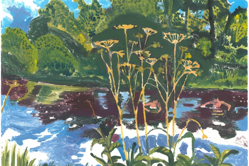 Yann Le Bec - LES BAIGNEURS ; Encre monotype et peinture acrylique sur papier - 40 x 50 cm - 2026