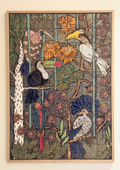 Eric Colonel & Thomas Spit Birds Nightlife, 2026 Signed and dated in the back Glazed Earthenware + wood frame 172 x 112 cm