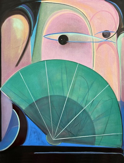 Aurélie Gravas - A FACE AND A FAN - Oil & Pigments on canvas - 170 x 140 cm - 2024