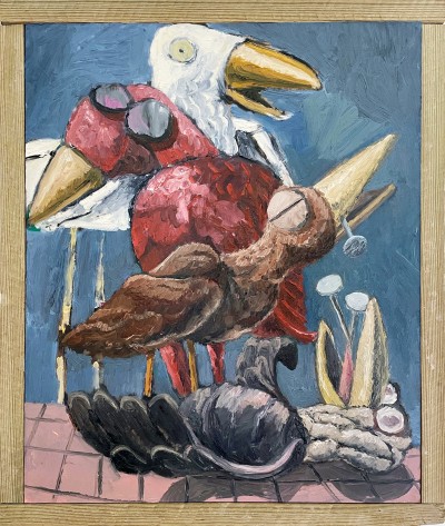 Francisco Mendes Moreira - ANGELS AND SAILOR  ; Oil on panel in an original frame - 59 x 50 cm - 2026