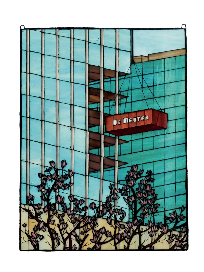 Philémon Siesling - L’ARRIVÉE DU PRINTEMPS À SCHAERBEEK ; Glass, copper, tin and lead - 42 x 56 cm - 2025