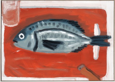 Jean Jullien - FISH ; Acrylic on Canvas - 33 x 46 cm - 2023