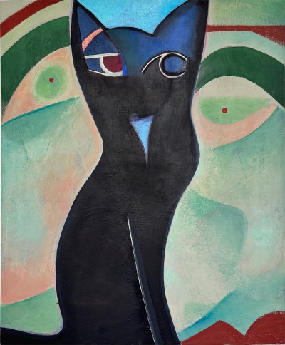 Aurelie Gravas - THE CAT MADE ME ; Oil & Pigments on canvas -  115 x 140 Cm - 2025