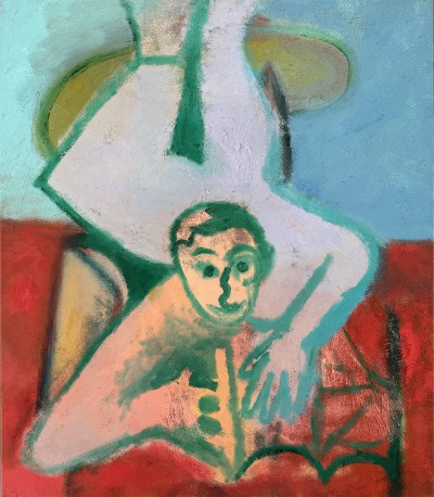 Rhys Lee - BOY DRAWING ; Oil on canvas - 82 x 97 Cm - 2024