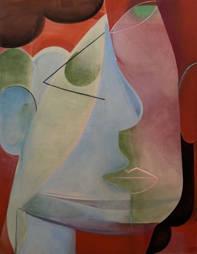 Aurélie Gravas - FACES IN RED- Oil & Pigment on canvas - 210 x 160 cm - 2024