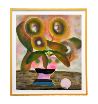 Paul Wackers - MARIGOLDS IN THE MORNING ; Spray paint, oil pastel on paper - 95 x 107 cm - 2023