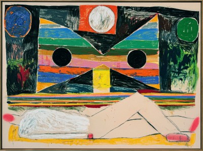 Sune Christiansen - THE SLEEP ; charcoal, pencil, colored pencil, dry pastel, oil stick, acrylic paint and oil paint on raw cotton canvas - 120 x 160 cm - 2025