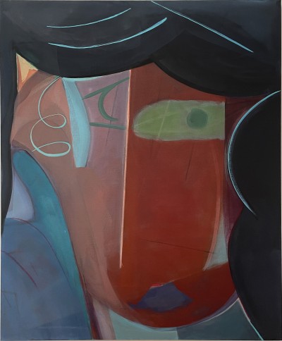 Aurélie Gravas - FACE WITH A CURL - Oil & Pigment on canvas - 140 x 115 cm - 2024