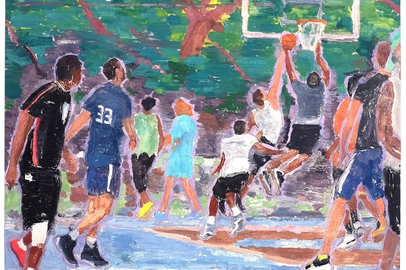 Brian Lotti - DUMBO COURT 3 ; Oil on Stonehenge paper - 98 x 127 Cm - 2022