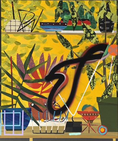 Paul Wackers - FREQUENCY WHIPS ; Acrylic, spray paint on canvas - 75.5 x 91.5 Cm - 2025